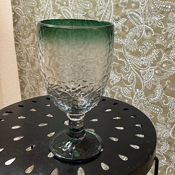 Set of  3 Large Vintage Libbey Ombre Green Crackle Glass Wine/Water Goblets - Picture 5 of 16